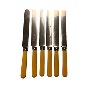 Antique Sheffield England Set Of 6 Knives Bakelite Handle